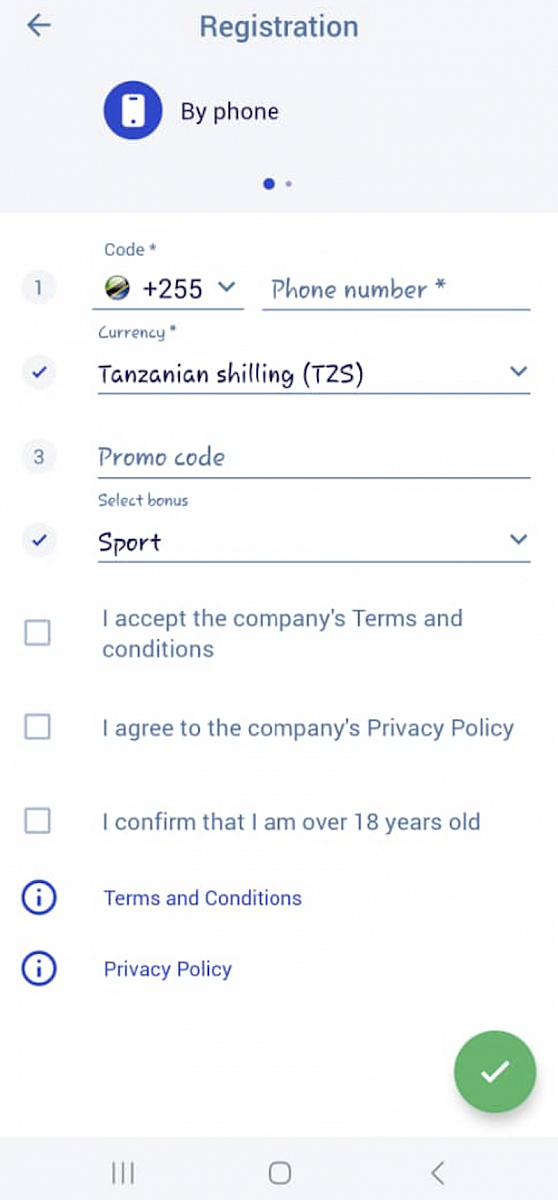 Interface of Paripesa Android  App Tanzania